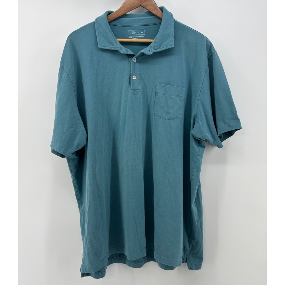 Peter Millar Seaside Wash Polo Shirt Mens XXL Teal Front Pocket